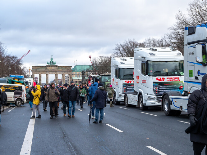 Dopravci protestující tento týden v Berlíně.
