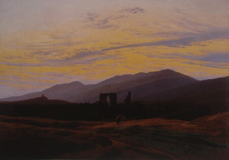 Obraz Caspara Davida Friedricha Ruiny v Krkonoších (kolem 1834) je pěkným dokladem, jak romantický zájem o hory souvisel se zájmem o ruiny.