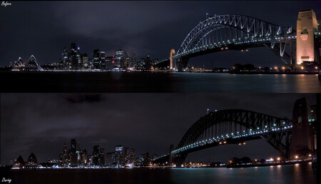 Dnes večer se leckde na hodinu zhasne. Na snímku potemnělé Sydney.