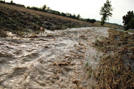 Současná krajina je silně poškozená dnešním způsobem zemědělského a lesnického hospodaření. Na ilustračním snímku vodní eroze v pražské Vinoři.