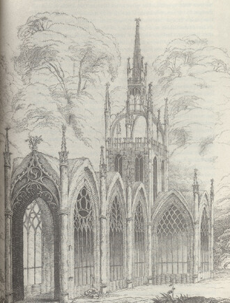 Podle některých dobových názorů byla romantiky oblíbená gotická architektura odvozená přímo z přírodních forem a materiálů. Ilustrace z "Essay on the Origins and Principles of Gothic Architecture" od Jamese Halla.