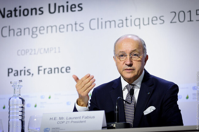 Laurent Fabius coby francouzský ministr zahraničních věcí a prezident pařížské konference.