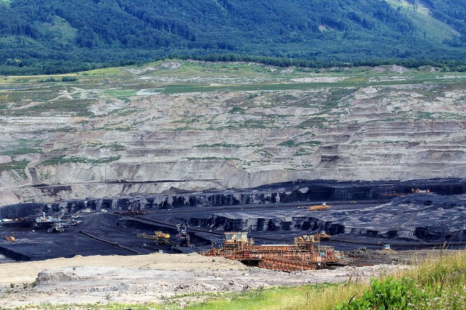 Střed hnědouhelného dolu Lom ČSA - oblast, kde probíhá vlastní těžba uhlí. Podkrušnohoří, poblíž města Most, severozápadní Čechy.