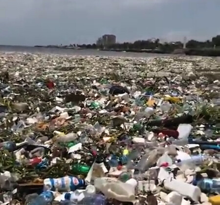 Stovky tun odpadků (na obrázku) se na pláže u oblíbené promenády v Santo Domingu dostaly poté, co bouře a vydatné srážky zvedly hladinu řeky Ozama protékající městem.