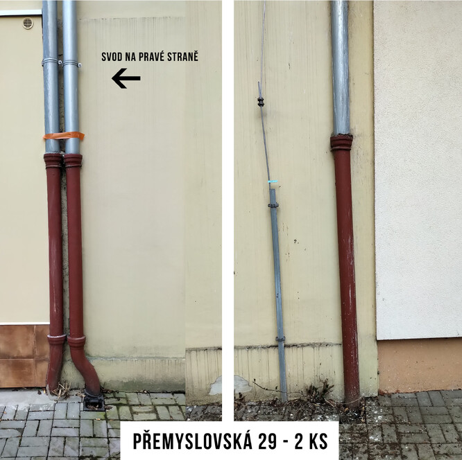 Dešťové svody v domě Přemyslovské ulici 29 v Praze.