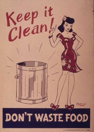Plakát "Neplýtvejte jídlem" z období druhé světové války.