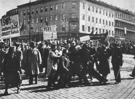Pouliční stávka v Duchcově.