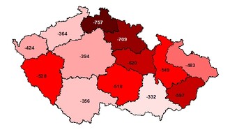 Plošný deficit srážek (mm) pro území krajů České republiky za období hydrologických roků 2014-2018