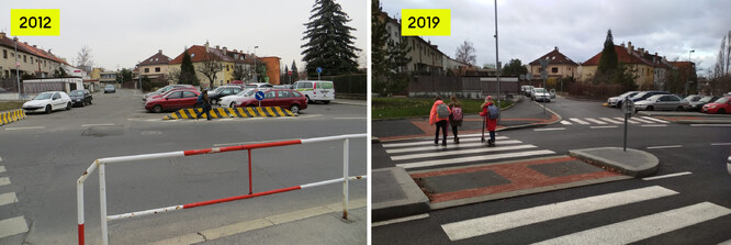 Před a po úpravách. Topolova ulice