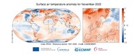 Anomálie přízemní teploty vzduchu pro listopad 2022