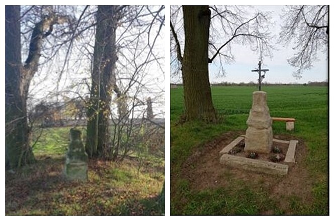 Obnovený křížek - stav před a po. Obnovený křížek - stav před a po.