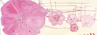 Vladimír Skrepl, Růžové květy, 2005. Akryl, glittry, plátno, 82x223 cm, Sbírka Galerie ad astra Kuřim