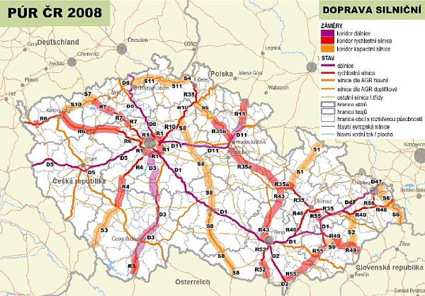 Silniční koridory v návrhu PÚR ČR 2008.