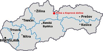 Poloha Tiché a Koprové doliny v Tatrách.
